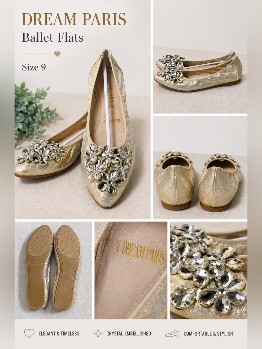 Dream Paris Ballet Flats Shoes Size 9 Wedding Rhinestones Sparkly
